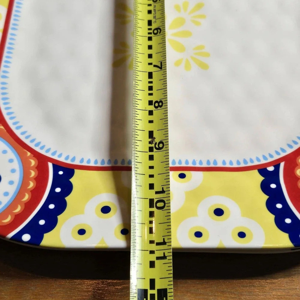 QSquared Melamine Square Plates Set‎ of 4 Yellow Blue Boho Medallion Summer Fun